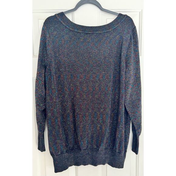 Lane Bryant Rainbow Sparkle Metallic Threading V-Neck Sweater - Size 22/24 - Picture 7 of 7
